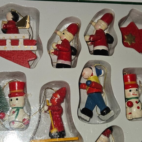 13 VTG Mervyn's Mini Wood Ornaments Christmas Tree Decor Lot Snowmen Santa Angel - Picture 3 of 14